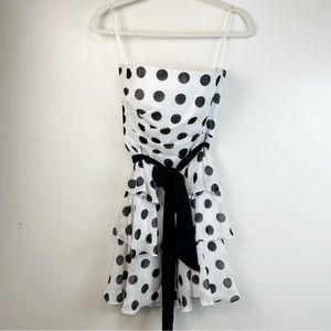 White House Black Market Black & White Polka Dot Strapless Ruffle Dress